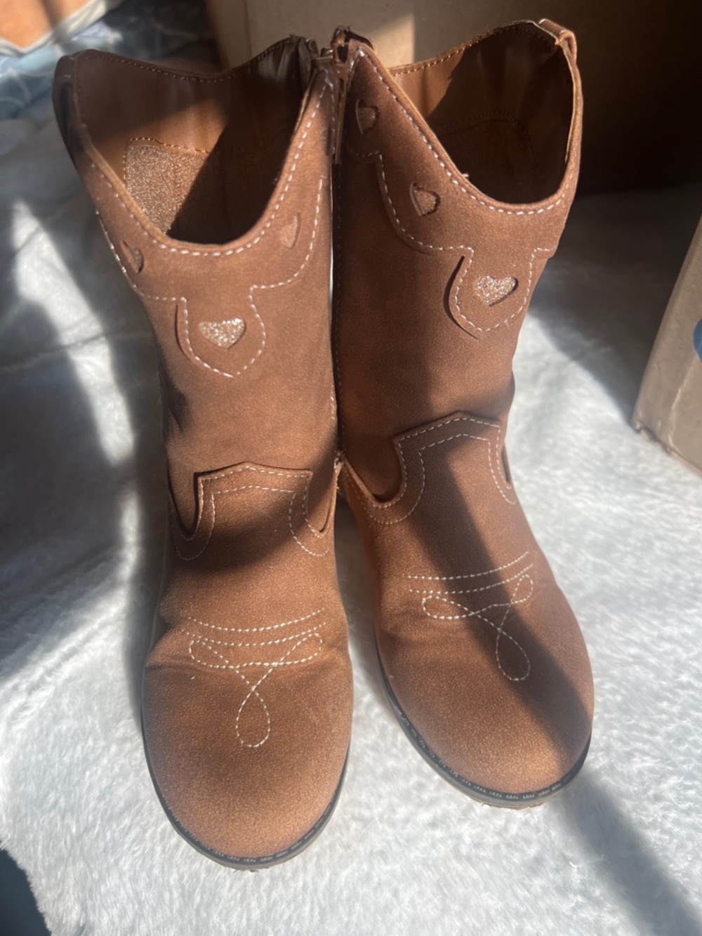 Brown Suede-Look Western Boots with Heart Cutouts